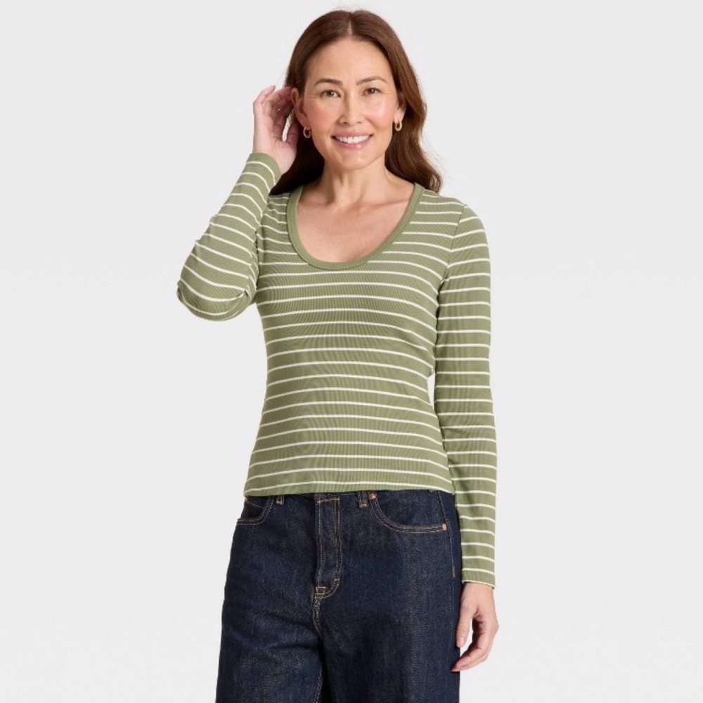 Universal Threads Olive Green Striped Long Sleeve Top